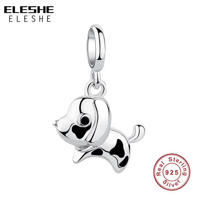 

ELESHE 100% 925 Sterling Silver Cute Animal Puppy Dog Dangle Charms Fit Original Pandora Charm Bracelet Pendant DIY Bead Jewelry