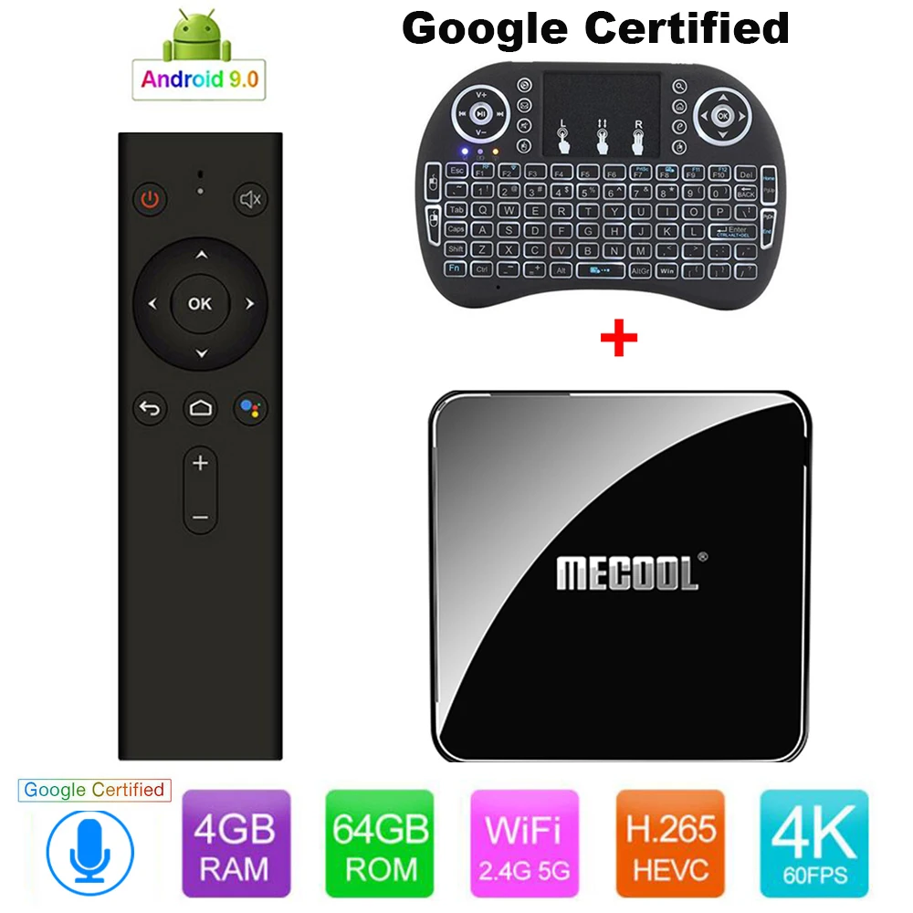

MECOOL KM3 Android 9.0 TV Box 4GB 64GB Built in 2.4G 5G WiFi Bluetooth 4.1 USB3.0 W/ Backlit Keyboard Smart Android TV Player