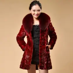 Большой размер 3xl 4xl 5xl 2016 зима новый натуральный мех норковая шуба лисий меховой воротник Длинная верхняя одежда пальто женская одежда