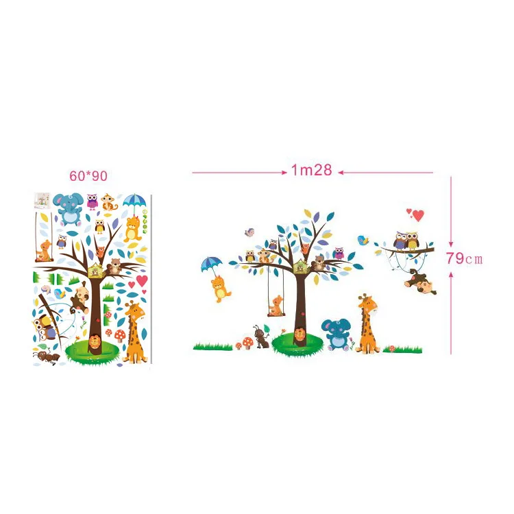 Джунгли Лес Дерево животное сова обезьяна медведь олень настенные наклейки дети ребенок для детской комнаты спальня настенные наклейки обои домашний декор