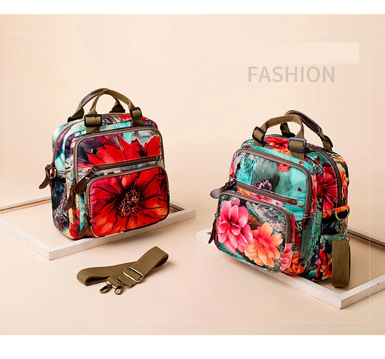 Женская сумка с цветочным узором, Сумка с цветовым контрастом, диагональная двойная задняя многофункциональная сумка для подгузников
