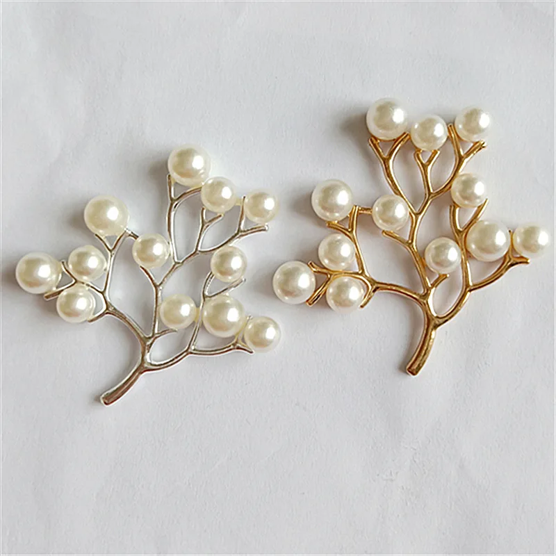 10 PCS 45*46mm Fashion Metal Alloy KC Gold/ Silver Color Imitation Pearl Tree Connectors Charm For Jewelry Making
