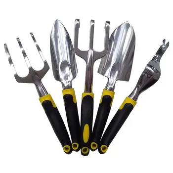 

5PCS Garden Tool Set Trowel Fork Transplanter Cultivator Weeder (Yellow & Black)