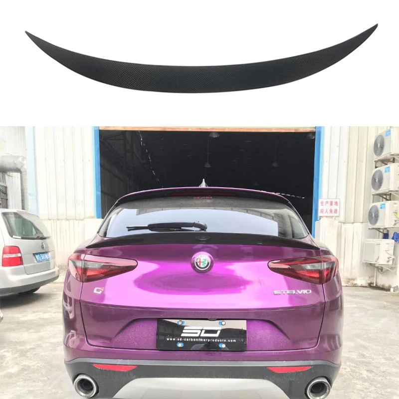 

For Alfa Romeo Stelvio Spoiler Carbon Fiber Rear Trunk Spoiler Black Finish Quadrifoglio Verde SD Style 2017 - 2018
