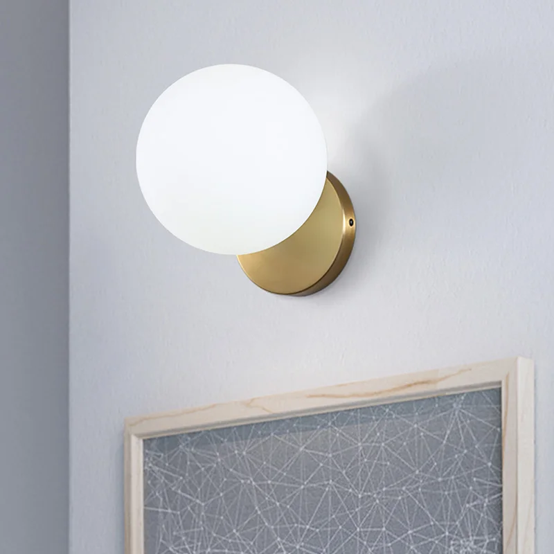  Modern ultra-simple glass wall lamp passage corridor bedroom bedside lamp AC85-265V milk white ball - 33026079684