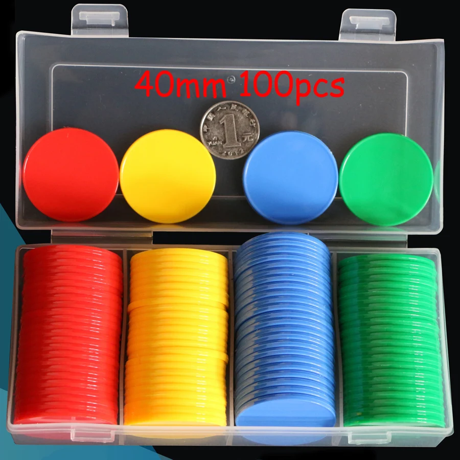 

40MM 100PCS With Box Game Poker Chips Math Toy Kids Eucational Coins Blank No Value Board Games Chip Russian Casino Chip Set