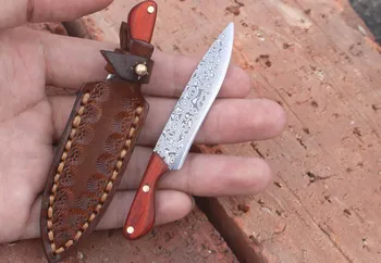 

Mini straight knife Damascus VG10 steel small key tool multi-purpose cutter manual dismantling express knife beautiful Keychain