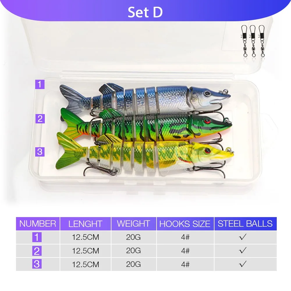 VTAVTA 5 шт. реалистичные искусственные щуки рыболовные приманки, наживки 12,5 см 20 г Мульти Соединенные твердые приманки кренкбейт Swimbait рыболовные снасти
