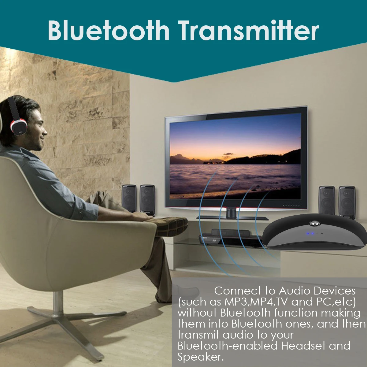 Portable Wireless Bluetooth Transmitter Audio Music CD Player Film Transmitter Receiver with 3.5mm Charging Jack Converter Cable