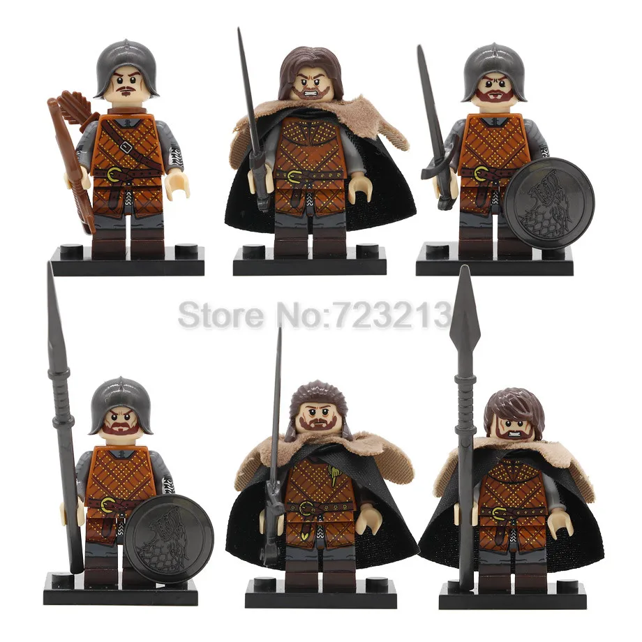 

6pcs/lot Wolf Army Game of Thrones the Starks Figure Jon Snow Model Building Blocks Kits Brick Toys for Children