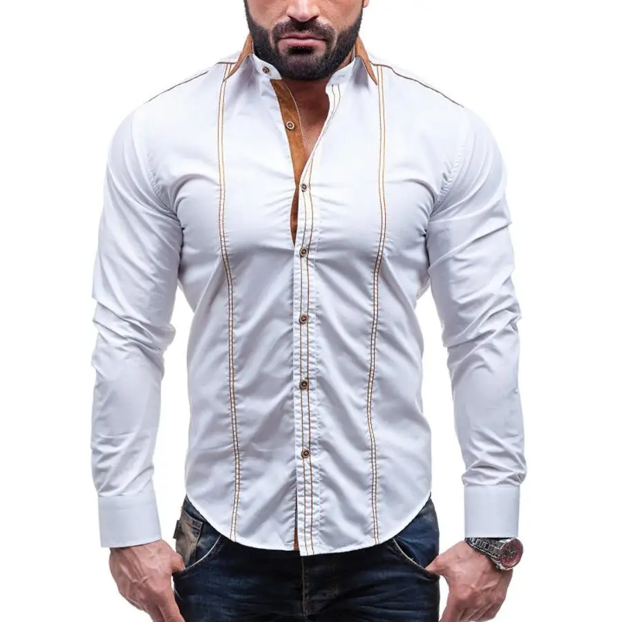 WSGYJ Casual Shirts Men 2019 Brand Fashion Slim Solid Long Sleeve White Dress Shirt Plus Size Cotton Men's Clothing 4XL