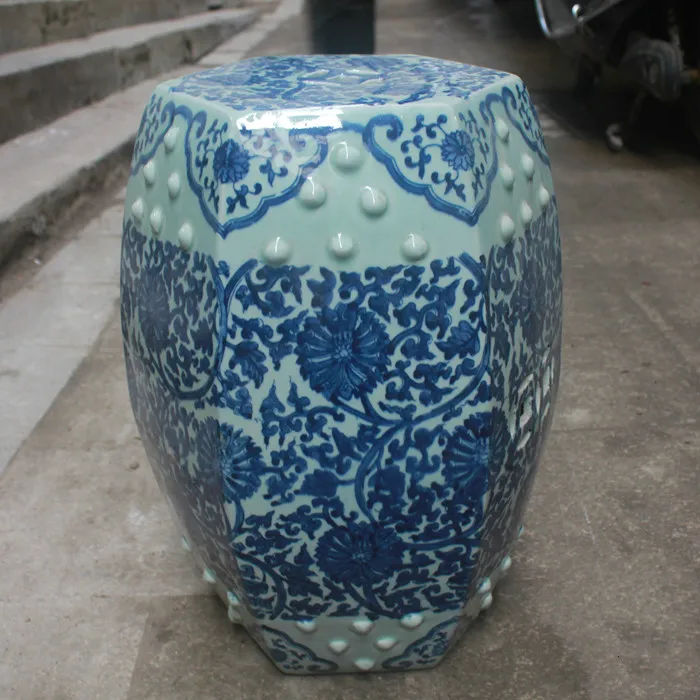 Керамический фарфор Jingdezhen табурет старинный синий и белый шестиугольный