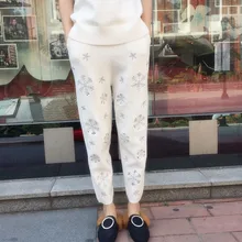 Pantalones Mujer Lulu Leggings Wool Hot 2017 New Knit Pants Sequins Embroidered Snowflakes Leisure Woman Thickening Warm