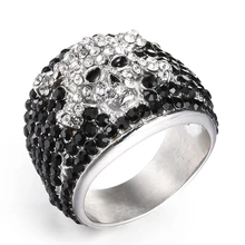 Amorui — Anneau pour homme, en zircone cubique, en forme de crâne, en pierre, en acier inoxydable, noir et blanc, style Hip Hop/Rock Star, Johnny Hallyday