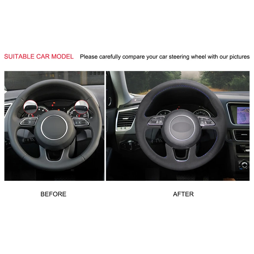 Ручной работы DIY черная замша рулевого колеса автомобиля крышки для Audi Q3- Q5 2013- Q7 2012- Аксессуары