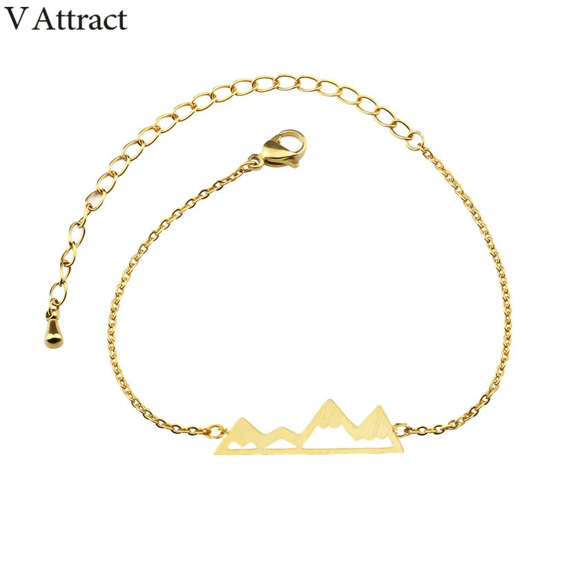 V привлечь 10 шт. открытый снежные горы Топ и браслет Винтаж Jewelry Нержавеющая сталь цепи розового золота bileklik