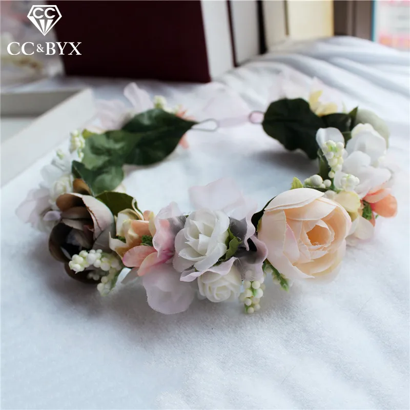 

CC 100% Handmade Wreath Floral Crown Tiara Wedding Hair Accessories For Women Bridal Girl Seaside Forest Style Flower Leaf at18