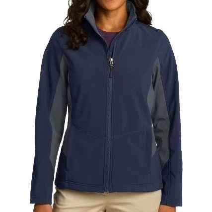 Port Authority L318 Ladies Core Colorblock Soft Shell Jacket Dress Blue Navy & Battleship Grey - Large (1)