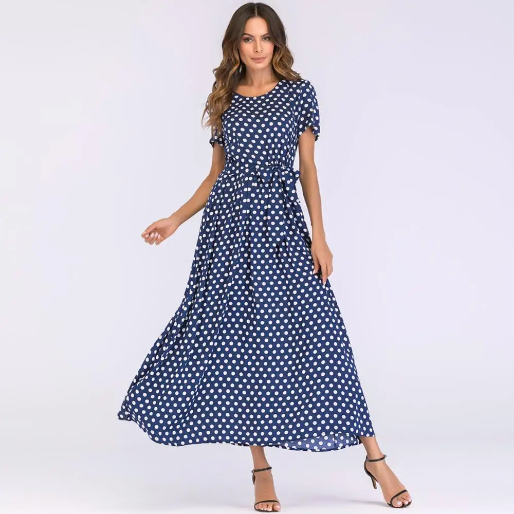

Retro Polka Dot Maxi Long Dress Women Elegant Lady Summer Dress 2019 5XL Plus SizeShort Sleeve High Waist A-Line Beach Dress