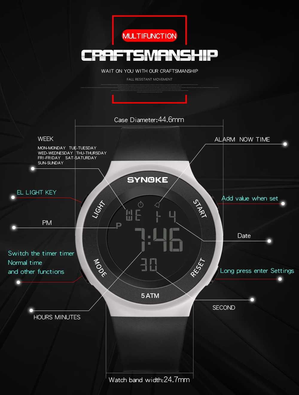 SYNOKE Waterproof Men Sports Watches Top Luxury Brand Fashion Military Digital Watch LED Black Fashion Electronic Clock Men