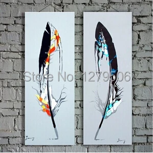 High Quality Handpainted Abstract Feather Paints on Canvas Decorated Oil Painting 2pcs set unframe.jpg
