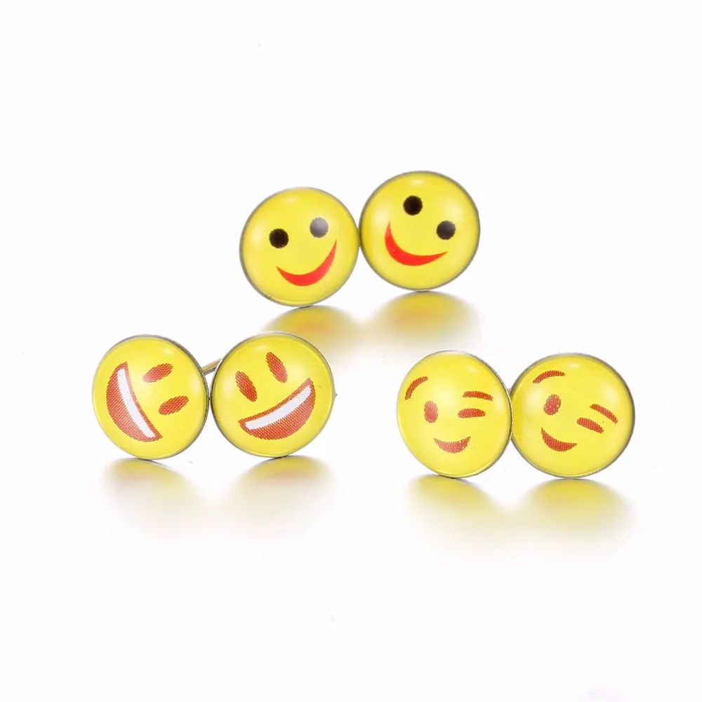 12 زوج/مجموعة جولة الأصفر سعيد الوجه الرموز التعبيرية طقم من الحلقان لطيف مضحك أقراط مبتسم أقراط عيد الميلاد الأقراط مجموعات مجوهرات