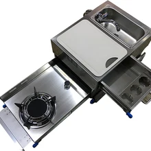 Лодка Караван RV нержавеющая сталь мини одна горелка вытяжной тип газовая плита интегрированная с раковиной и ящиком 540*400*310 мм GR-C001