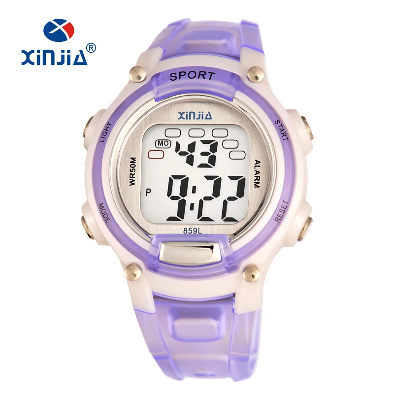 XINJIA цифровые спортивные часы для мальчиков и девочек, 7 цветов, секундомер с подсветкой, 50 м, водонепроницаемый детский Желейный яркий цветной яркий ремешок - Цвет: 9755 Light Blue