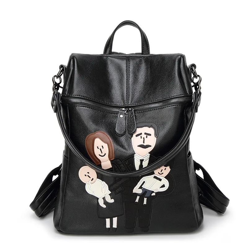 100 Genuine leather Women Backpack Cartoon characters Mafia Genuine leather In A Family Female Shoulders Backpack