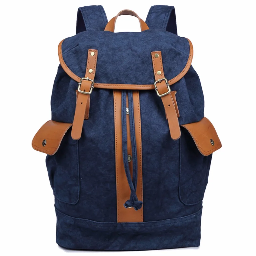Men's Canvas Leather Cotton Bag Rucksack Mountaineering Book Backpack