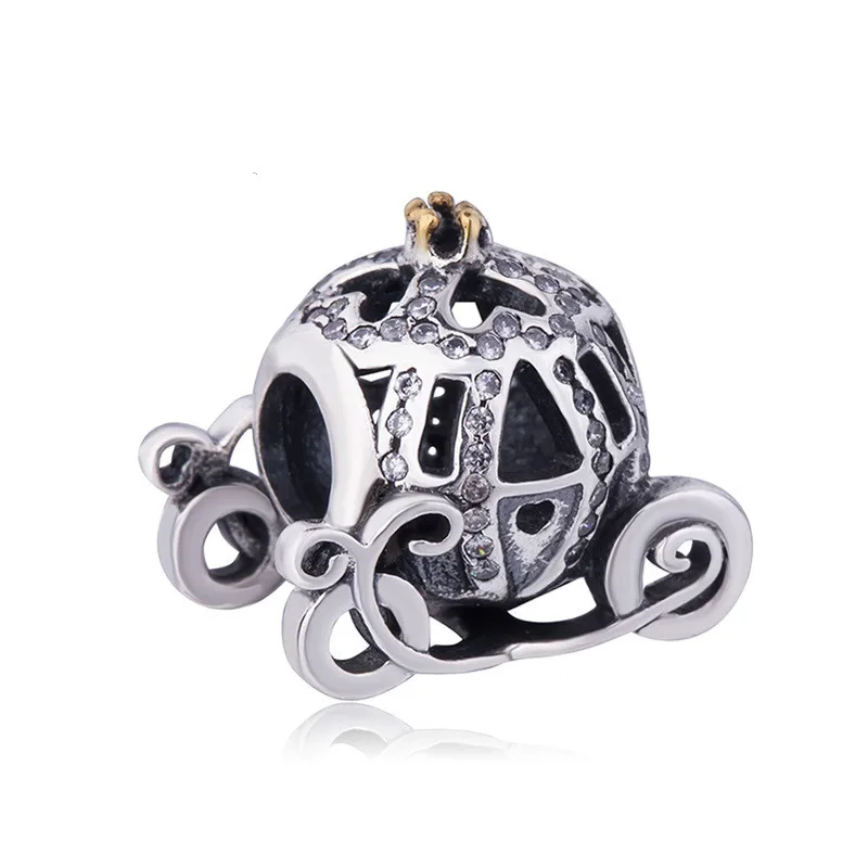 

Authentic 925 Sterling Silver Bead Charm Cinderella Pumpkin With Crystal Beads Fit Charm Bracelet Bangle Women Jewelry Gifts