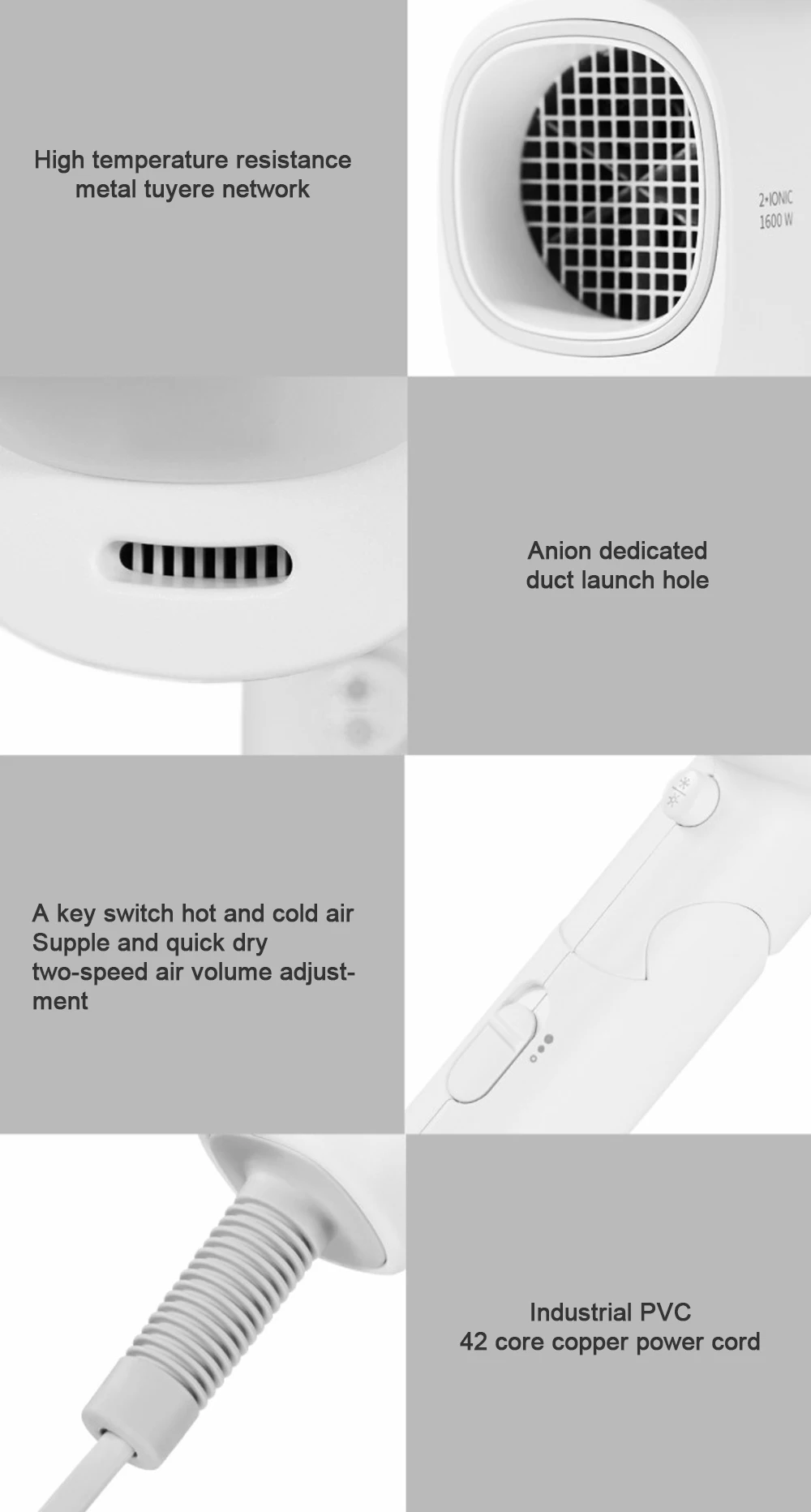 Xiaomi Mijia 1600 Watt Hair Dryer 2 Speed Setting
