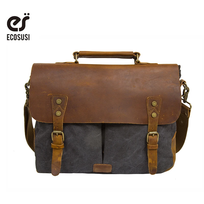 ECOSUSI 14 ''ноутбук Холщовая Сумка через плечо винтажная сумка мужская Большая