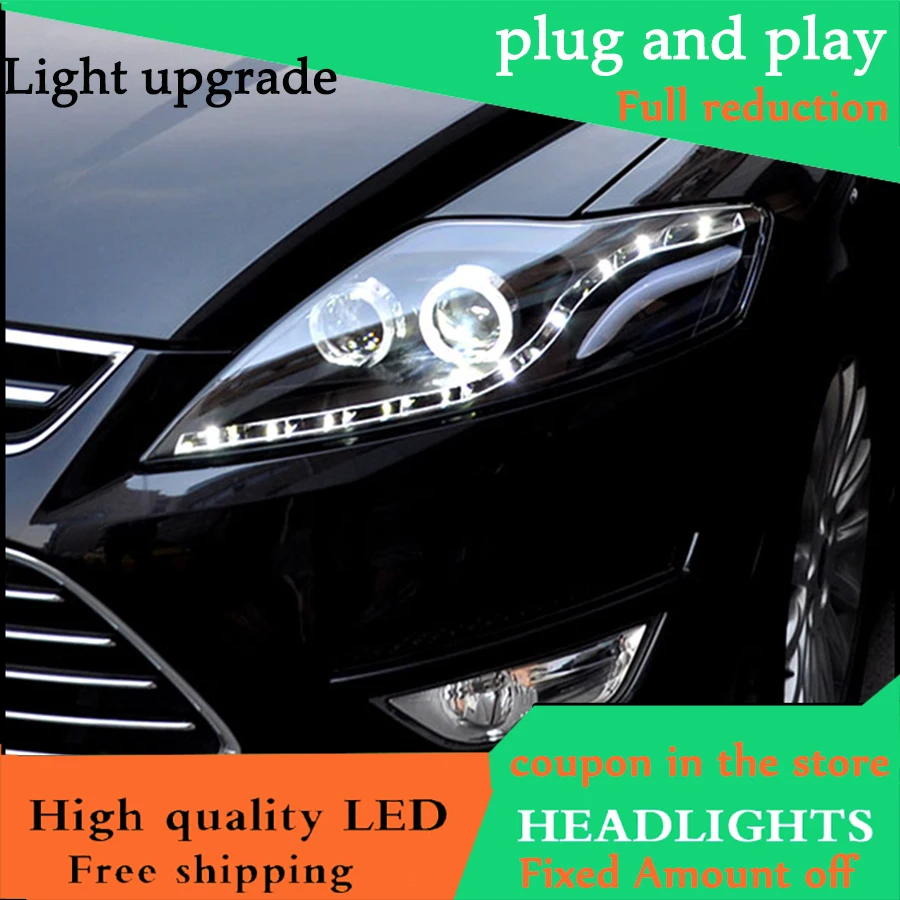 

Car styling Head Lamp Case For Ford Mondeo 2007-2012 Headlights LED Headlight DRL Option Angel Eyes Bi-Xenon Lens low beam