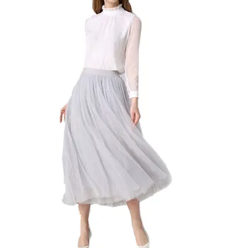 

New Fashion Mesh Skirts Women Long Tiered Ballet Tulle Pleated Skirt High Waist Wedding Prom Rockabilly Bouffant Skirts