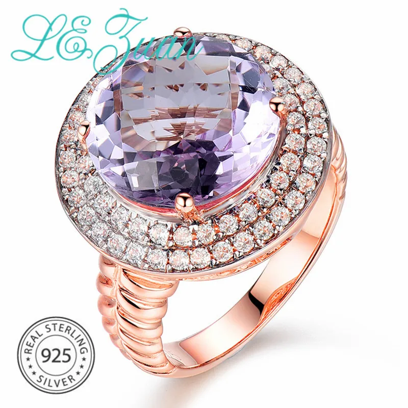 

L&zuan Top-class Natural 5.482ct Amethyst Ring for Woman in 925 Sterling Silver Purple Stone Prong Setting Luxury Rings
