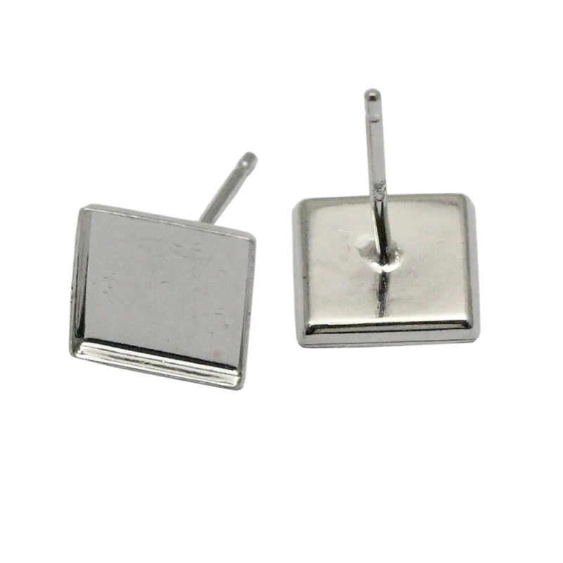 

20pcs/lot Stainless Steel square Blank Earring Base Cabochon Cameo Base Flat Earring Setting Diy Jewelry Making 9.8mm