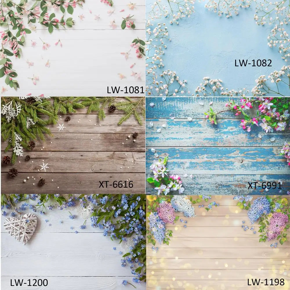HUAYI Flowers with Wood board Backdrop Birthday Photocall baby pet portrait Photography photo Background Studio Photophone Props