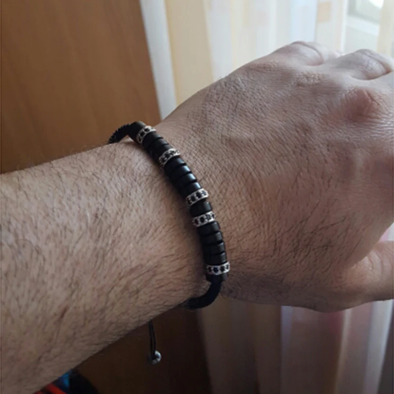 Mcllroy Men's Bracelet Pave Black CZ Zircon copper Coconut Shell Bead handmade Braide bracelets pulseras dropshipping bileklik