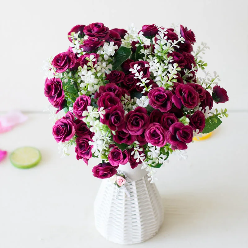 Artificial Flowers Mini Roses Bouquet 15 Heads Wedding Scene Layout Home Decor Accessories