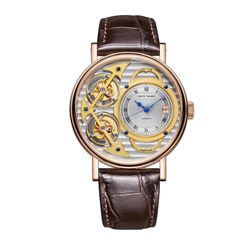Риф Тигр/RT дизайнерские модные часы Мужские аналоговые автоматические часы водонепроницаемые часы с кожаным ремешком RGA1995 - Цвет: RGA1995-PSSS