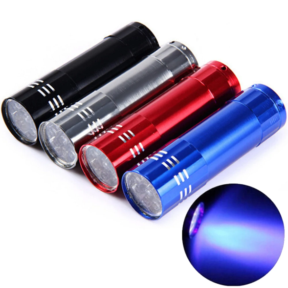 500pcs/lot 9 LED Purple UV Light Aluminium Torch UV Flashlight