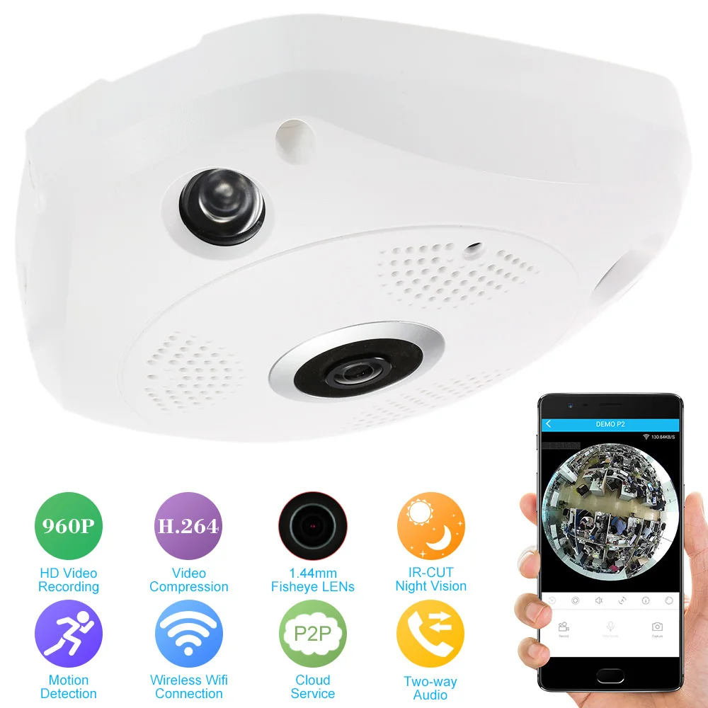 960P HD 360 градусов беспроводная Wifi VR IP камера полный обзор 1,44 мм объектив рыбий глаз панорамная камера видеонаблюдения для помещений