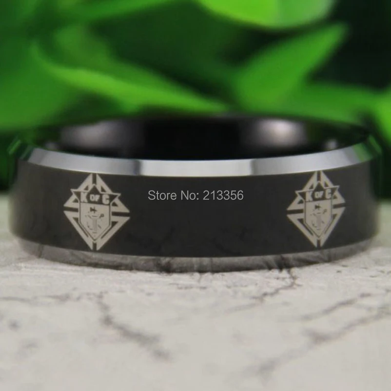 

Free Shipping USA Canada Russia Brazil Hot Sales 8MM Comfort Fit Black Silver Bevel Knight of Columbus New Tungsten Wedding Ring