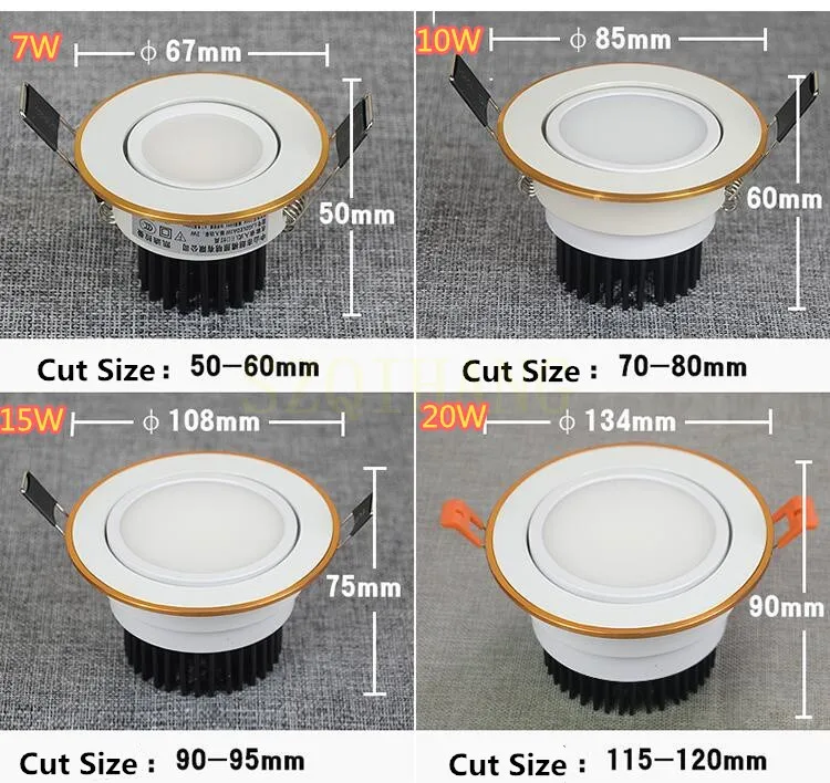 Супер яркий затемняемый светодио дный 7 Вт/10 Вт/15 Вт/20 Вт светодиодный светильник COB Потолочный Точечный светильник Потолочные встраиваемые