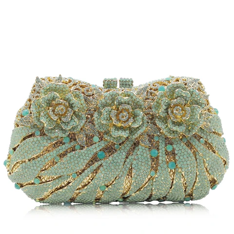 Bolsa de Embreagem Bolsa de Ombro Bolsas de Corrente Nova Chegada Floral Diamante Bolsa Senhoras Noite Verde Banquete Único Mini Embreagem 2020