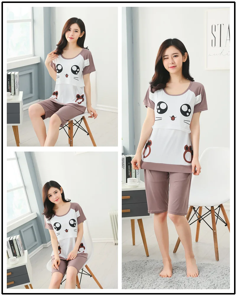 Summer Fashion Maternity Pajamas Sets Nursing Shirts + Belly Shorts Suits for Pregnant Women Pregnancy Breastfeeding clothing (80)
