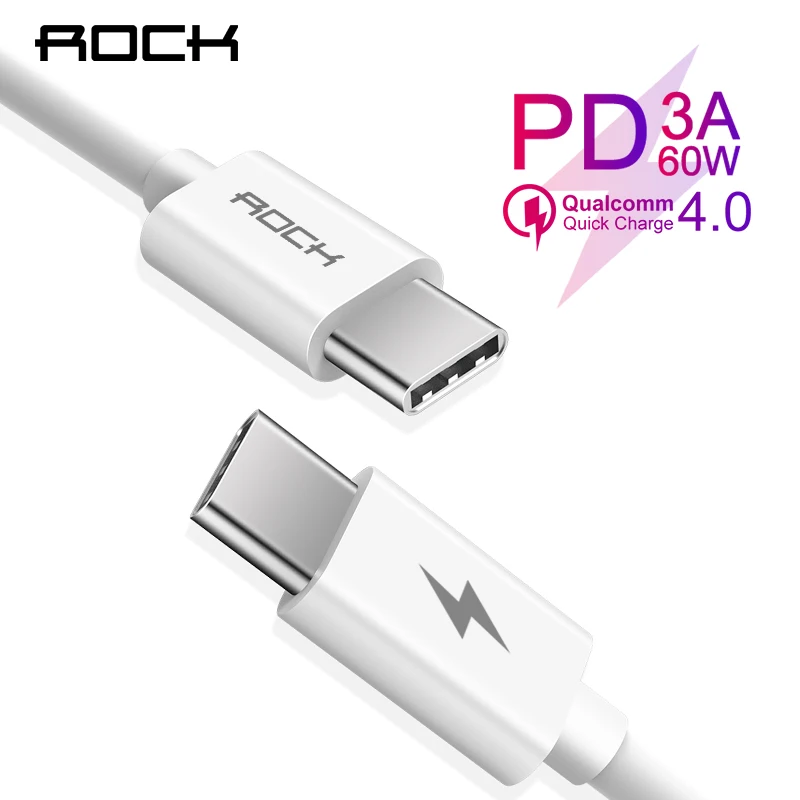 ROCK PD 3A usb type C to type c кабель для быстрой зарядки Macbook для Xiaomi samsung huawei mate P20 lite для iPad Pro 60 Вт QC 4,0