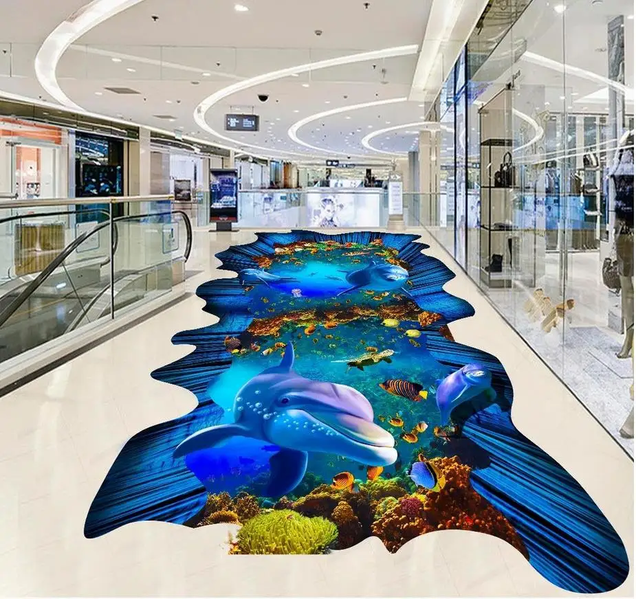 Custom Photo Floor 3D Wallpaper European blue ocean Waterproof floor