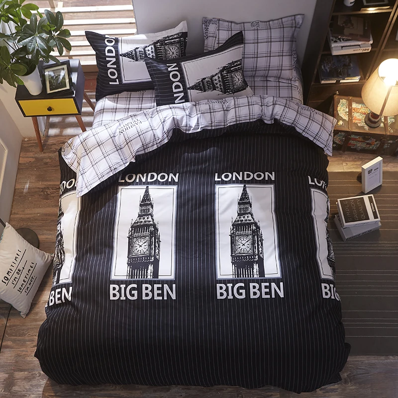 3D Bedding Sets Big Ben London Bedding Sets 3 4Pcs Bed Linen Geometric Chequer Sheet Duvet